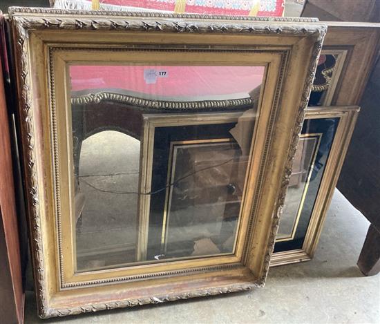 A Victorian gilt gesso picture frame, 89 x 104cm, one other and a print